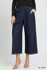 Umgee Washed Fringe Hem Wide Leg Jeans DK. DENIM OutfitFlow
